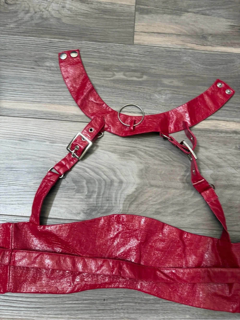 Finesse Red Leather Harness Belt with Ring Detail